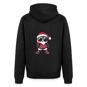 Eule Weihnachten X-Mas - Unisex Premium Bio Zip Hoodie - Schwarz - Hinten - Nico (187cm)