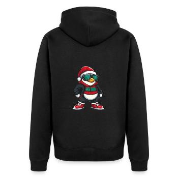 Pinguin Weihnachten X-Mas - Unisex Premium Bio Zip Hoodie - Schwarz - Hinten - Nico (187cm)
