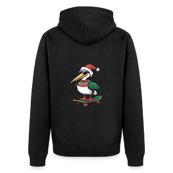 Pelikan Vogel Weihnachten Lustig - Unisex Premium Bio Zip Hoodie - Schwarz - Hinten - Nico (187cm)