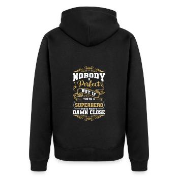 Alltag Helden Cape Superkräfte - Unisex Premium Bio Zip Hoodie - Schwarz - Hinten - Nico (187cm)