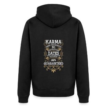 Karma Leben - Unisex Premium Bio Zip Hoodie - Schwarz - Hinten - Nico (187cm)