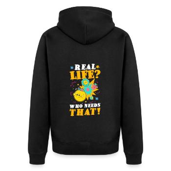 Comicstyle Kunst Boom - Unisex Premium Bio Zip Hoodie - Schwarz - Hinten - Nico (187cm)