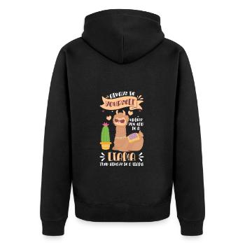 Lama Lamas Tier Weich - Unisex Premium Bio Zip Hoodie - Schwarz - Hinten - Nico (187cm)