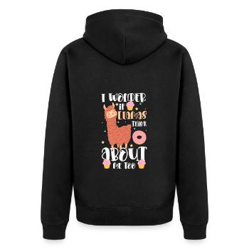 Llama Tier Weich - Unisex Premium Bio Zip Hoodie - Schwarz - Hinten - Nico (187cm)