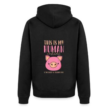 Teacup Minischwein Minipig Piggy - Unisex Premium Bio Zip Hoodie - Schwarz - Hinten - Nico (187cm)