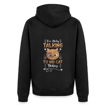 Katze Stubentiger Jäger Kuscheln - Unisex Premium Bio Zip Hoodie - Schwarz - Hinten - Nico (187cm)