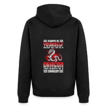 Drachen Mythologie Märchen Tattoo - Unisex Premium Bio Zip Hoodie - Schwarz - Hinten - Nico (187cm)