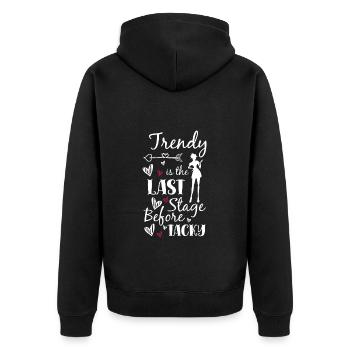 Modeliebhaber Einkaufen - Unisex Premium Bio Zip Hoodie - Schwarz - Hinten - Nico (187cm)