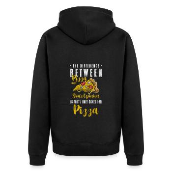 Pizzeria Essen Käse Liebe - Unisex Premium Bio Zip Hoodie - Schwarz - Hinten - Nico (187cm)