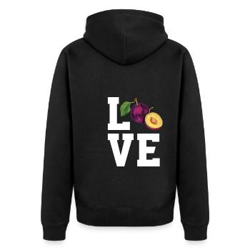 Liebe Pflaumen - Unisex Premium Bio Zip Hoodie - Schwarz - Hinten - Nico (187cm)