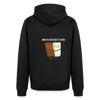 Schokomilch Geheimnis - Unisex Premium Bio Zip Hoodie - Schwarz - Hinten - Nico (187cm)
