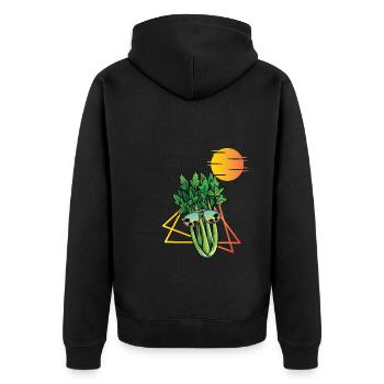 Celery Retro - Unisex Premium Organic Zip Hoodie - black - Back - Nico (187cm)