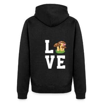 Ich Liebe Pilze - Unisex Premium Bio Zip Hoodie - Schwarz - Hinten - Nico (187cm)