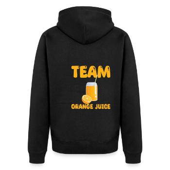 Team Orangensaft - Unisex Premium Bio Zip Hoodie - Schwarz - Hinten - Nico (187cm)