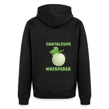 Cantaloupe-Melone Flüsterer - Unisex Premium Bio Zip Hoodie - Schwarz - Hinten - Nico (187cm)