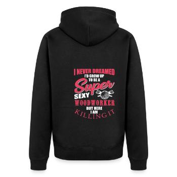 Tischler - Unisex Premium Bio Zip Hoodie - Schwarz - Hinten - Nico (187cm)