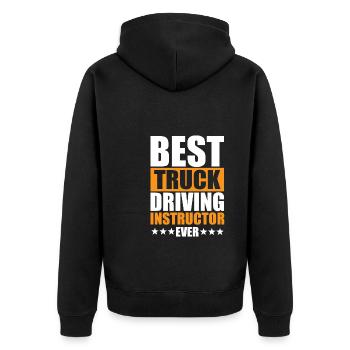 Bester LKW Fahrlehrer - Unisex Premium Bio Zip Hoodie - Schwarz - Hinten - Nico (187cm)