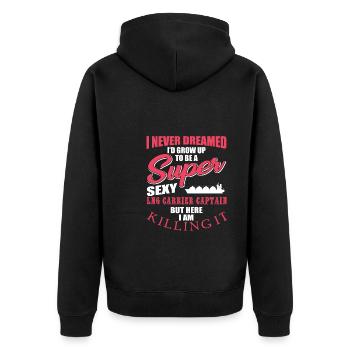 LNG Tanker Captain - Unisex Premium Organic Zip Hoodie - black - Back - Nico (187cm)