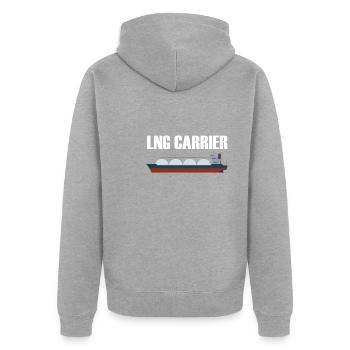 LNG Carrier - Unisex Premium Organic Zip Hoodie - heather grey - Back - Nico (187cm)
