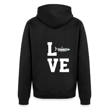 Dear Salmon - Unisex Premium Organic Zip Hoodie - black - Back - Nico (187cm)