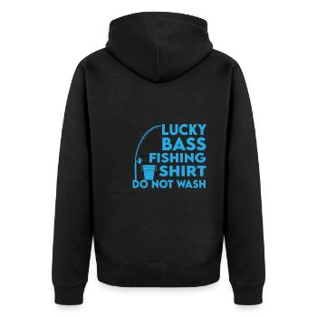 Lucky Bass Fishing Shirt - Unisex Premium Bio Zip Hoodie - Schwarz - Hinten - Nico (187cm)