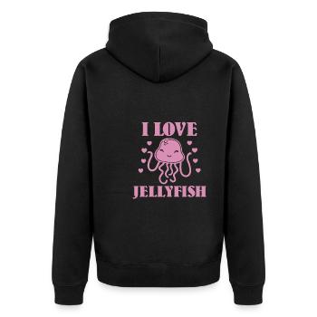 Ich Liebe Quallen - Unisex Premium Bio Zip Hoodie - Schwarz - Hinten - Nico (187cm)
