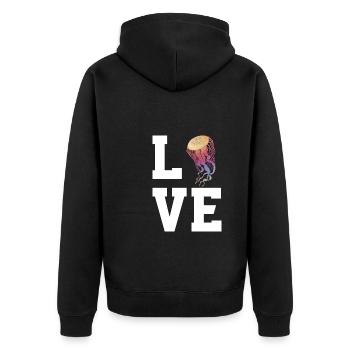 Liebe Quallen - Unisex Premium Bio Zip Hoodie - Schwarz - Hinten - Nico (187cm)