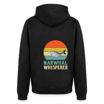 Narwal Flüsterer - Unisex Premium Bio Zip Hoodie - Schwarz - Hinten - Nico (187cm)