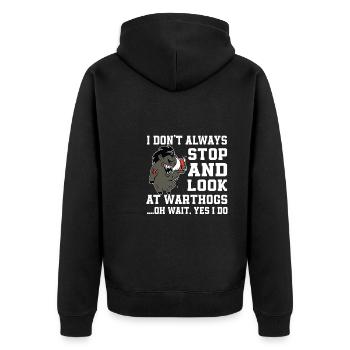Cooles Warzenschwein-t-shirt - Unisex Premium Bio Zip Hoodie - Schwarz - Hinten - Nico (187cm)
