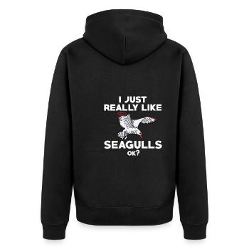 Funny Seagull Saying - Unisex Premium Organic Zip Hoodie - black - Back - Nico (187cm)