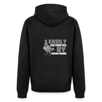 Easily Distracted By Pigeon Racing - Unisex Premium Organic Zip Hoodie - black - Back - Nico (187cm)