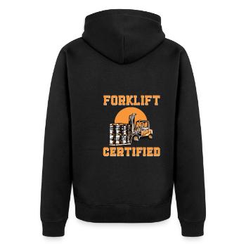Gabelstapler Zertifiziert - Unisex Premium Bio Zip Hoodie - Schwarz - Hinten - Nico (187cm)