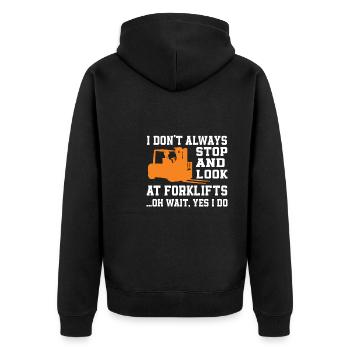 Lustiges Staplerfahrer Shirt - Unisex Premium Bio Zip Hoodie - Schwarz - Hinten - Nico (187cm)