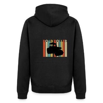 Retro Walze Strassenbau - Unisex Premium Bio Zip Hoodie - Schwarz - Hinten - Nico (187cm)