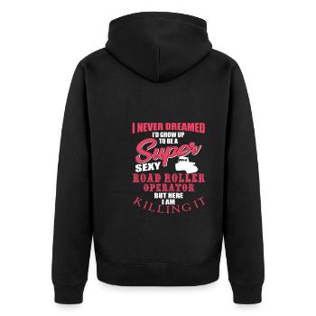 Lustiges Walzen Design - Unisex Premium Bio Zip Hoodie - Schwarz - Hinten - Nico (187cm)