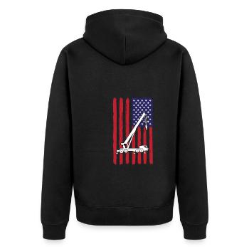 USA Kran - Unisex Premium Bio Zip Hoodie - Schwarz - Hinten - Nico (187cm)