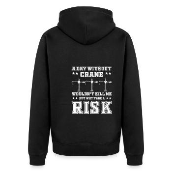 Lustiges Kranfahrer Motiv - Unisex Premium Bio Zip Hoodie - Schwarz - Hinten - Nico (187cm)