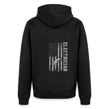 Amerikanischer Elektriker - Unisex Premium Bio Zip Hoodie - Schwarz - Hinten - Nico (187cm)