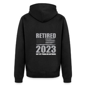 USA Retirement Shirt - Unisex Premium Organic Zip Hoodie - black - Back - Nico (187cm)
