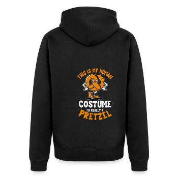 Menschliches Brezel Kostüm - Unisex Premium Bio Zip Hoodie - Schwarz - Hinten - Nico (187cm)