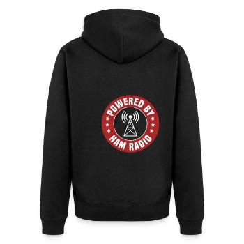 Powered by amateur radio - Unisex Premium Organic Zip Hoodie - black - Back - Nico (187cm)