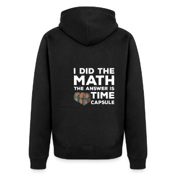 Lustiges Zeitkapsel Shirt - Unisex Premium Bio Zip Hoodie - Schwarz - Hinten - Nico (187cm)