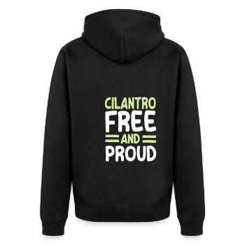 Koriander Frei Und Stolz - Unisex Premium Bio Zip Hoodie - Schwarz - Hinten - Nico (187cm)