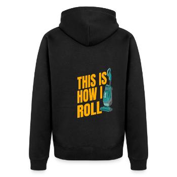 Funny Housekeeping Design - Unisex Premium Organic Zip Hoodie - black - Back - Nico (187cm)