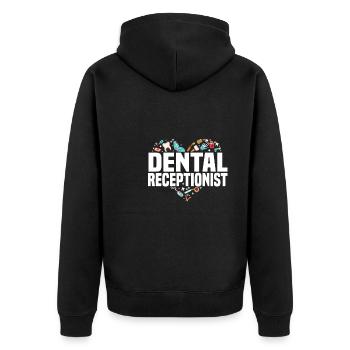 Zahnarzthelferin Herz - Unisex Premium Bio Zip Hoodie - Schwarz - Hinten - Nico (187cm)