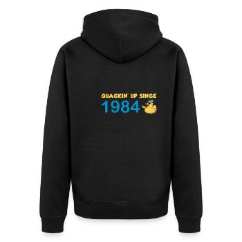 Quietscheentchen Seit 1984 Geburtstagsdesign - Unisex Premium Bio Zip Hoodie - Schwarz - Hinten - Nico (187cm)