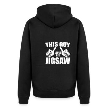 This guy loves his jigsaw - Unisex Premium Organic Zip Hoodie - black - Back - Nico (187cm)