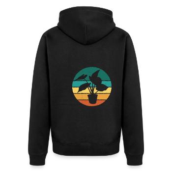 Retro Zimmerpflanze - Unisex Premium Bio Zip Hoodie - Schwarz - Hinten - Nico (187cm)
