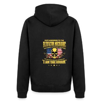 Toller Aufzugsmonteur Spruch - Unisex Premium Bio Zip Hoodie - Schwarz - Hinten - Nico (187cm)