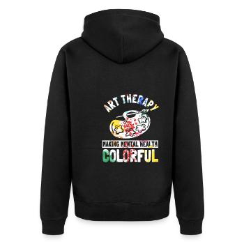 Tolles Kunsttherapie Spruch - Unisex Premium Bio Zip Hoodie - Schwarz - Hinten - Nico (187cm)